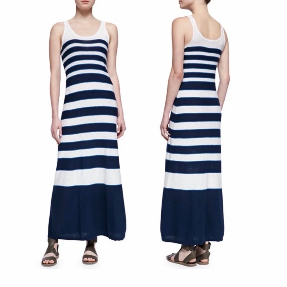 Vince Navy and White Striped Tank Maxi Dress